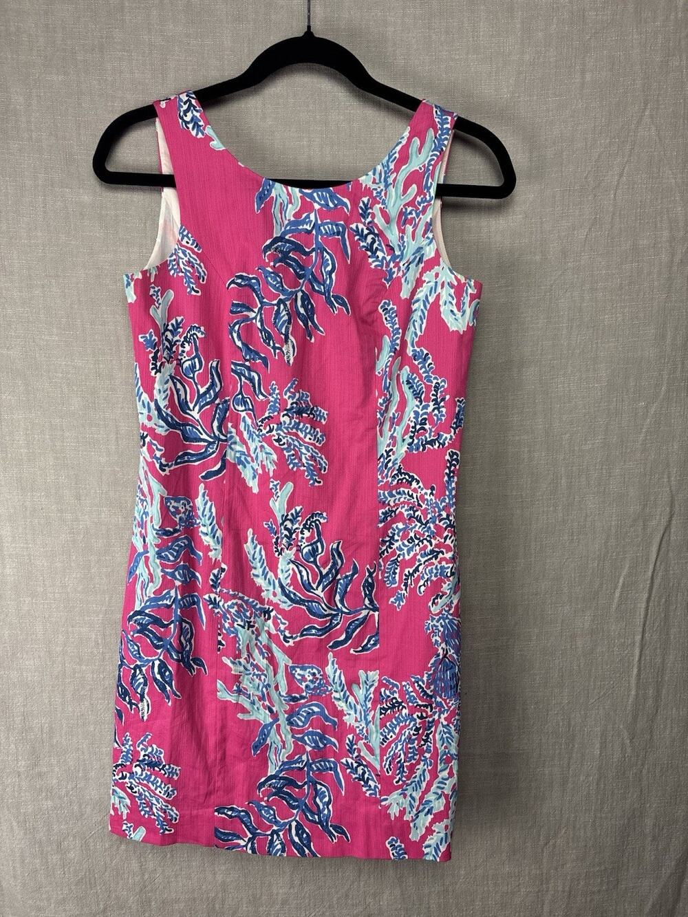 LILY PULITZER Women's Cotton Pink Sleeveless Coral Reef Tank Dress sz 0